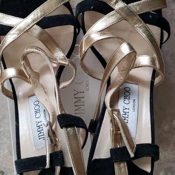 Jimmy Choo gold suede high heels sandals - Picture 1 of 5